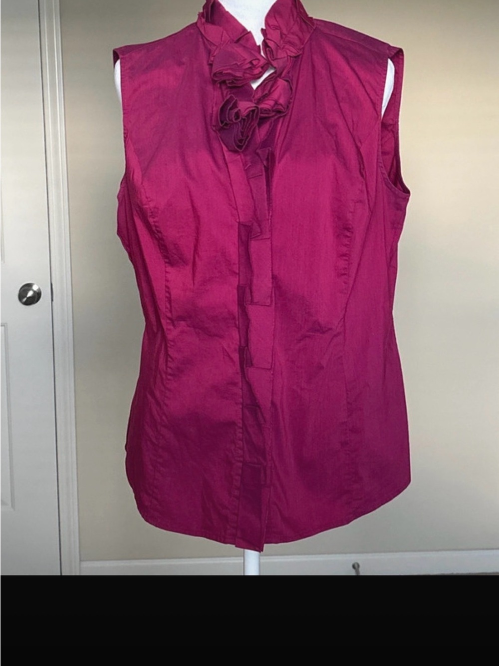 New York & Company Sleeveless Ruffle-Neck Blouse in Magenta
